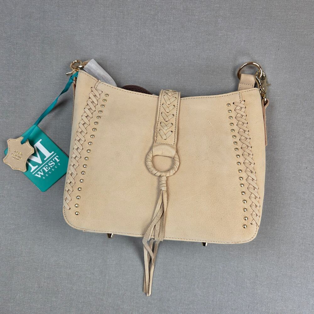 Montana West MWL-G001 Tan Leather Concealed Carry Hobo Crossbody Purse Studded